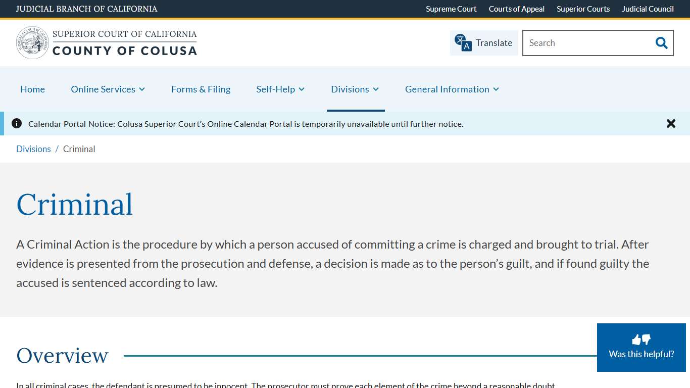 Criminal | Superior Court of California | County of Colusa