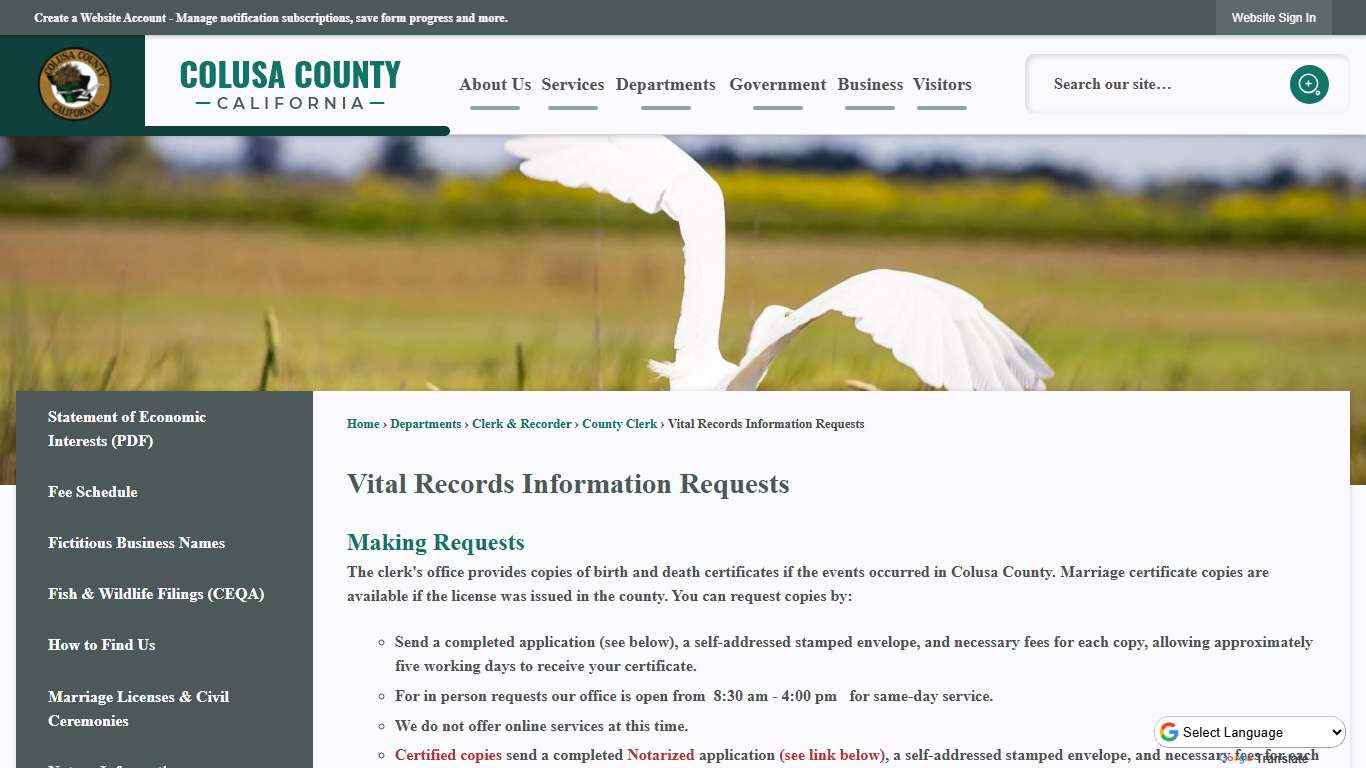 Vital Records Information Requests | Colusa County, CA - Official Website