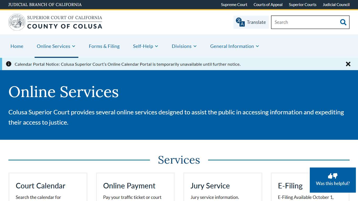 Online Services | Superior Court of California | County of Colusa